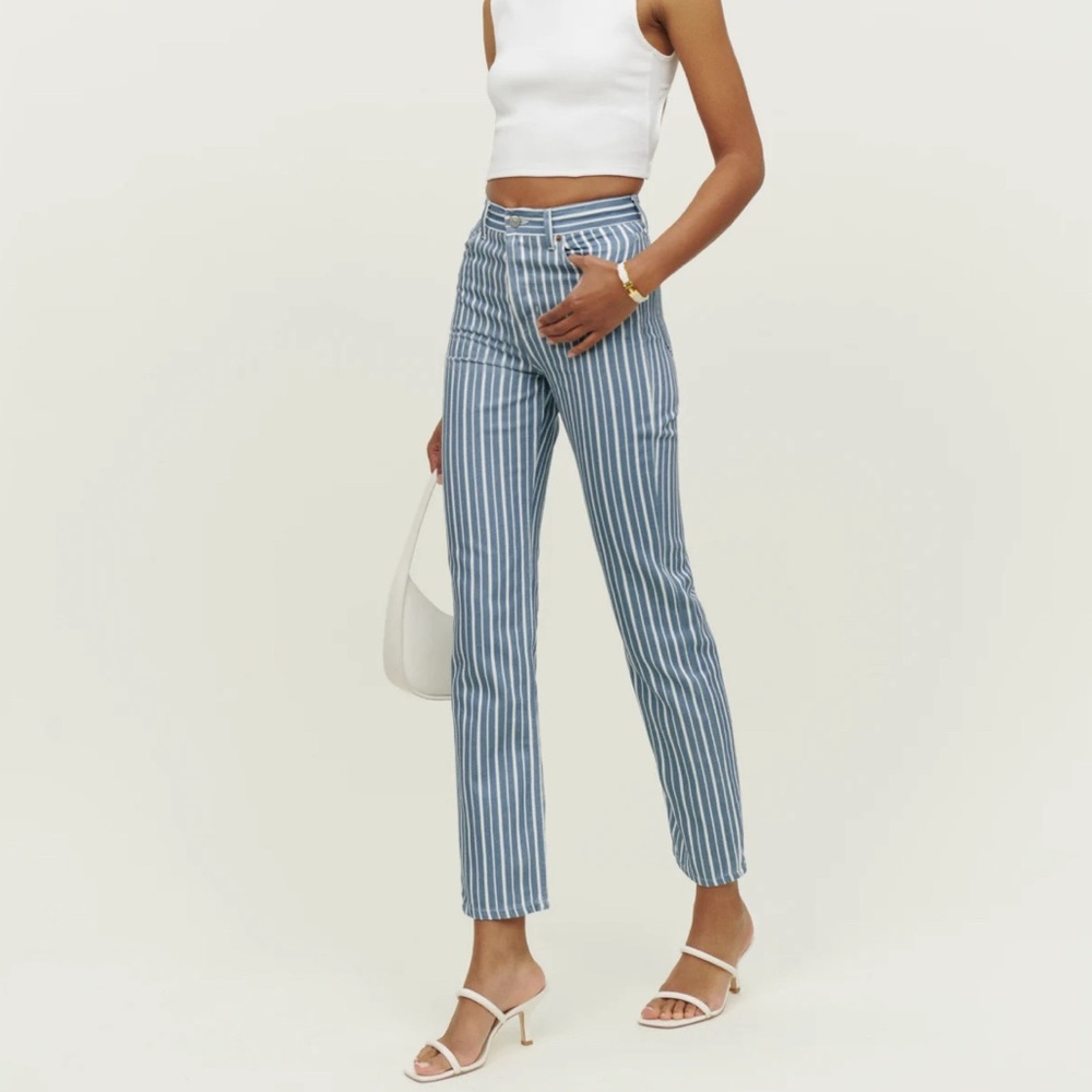 Cynthia Striped High Rise Straight Jeans
